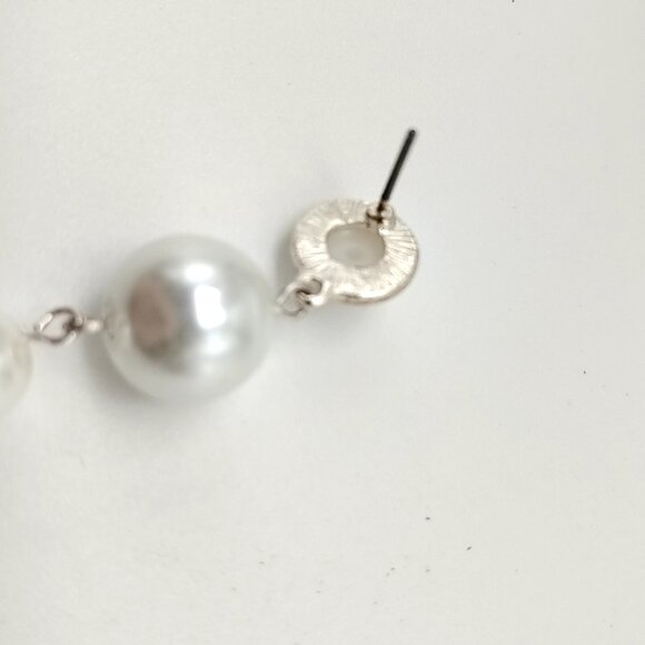 Long Faux Pearl Drop Dangle Earrings Silver Tone Chain Statement - Picture 6 of 11